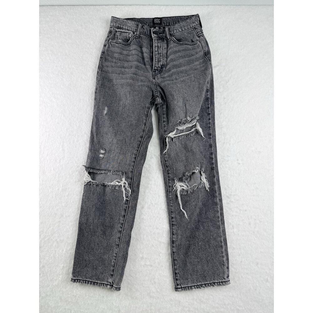 BDG Slim Straight Distressed Black Gray Denim Jeans Y2K Button Fly Women Size 25
